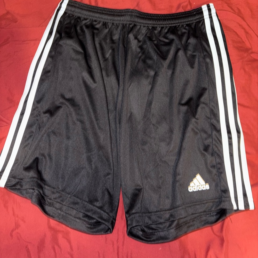 Adidas Black and White Athletic Shorts with Signature Stripes